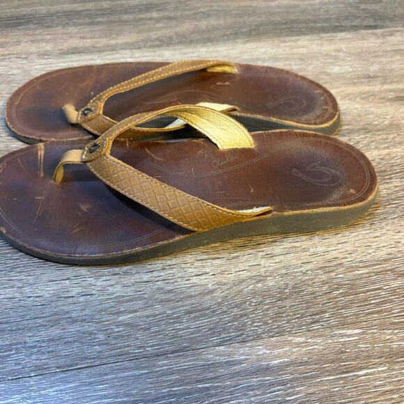 OluKai Kumu Brown Leather Slid On‎ Womens Sandals Size 9 - Picture 6 of 7